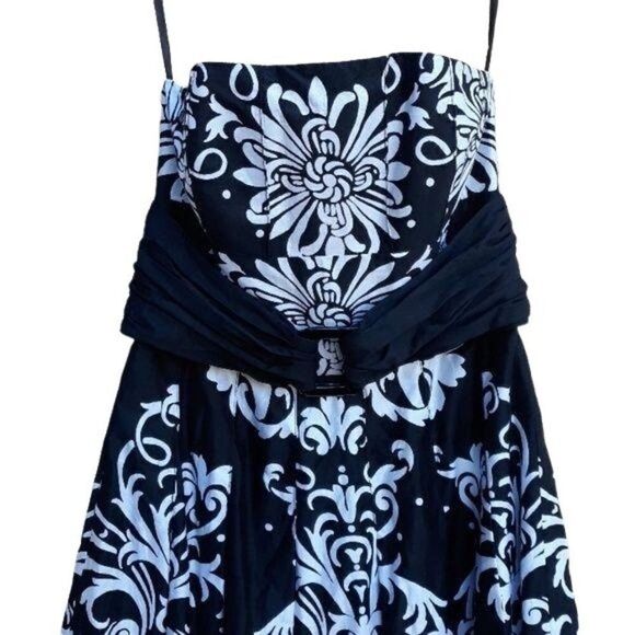 WHBM Dress Convertible Fit & Flare Tea Length Scroll Floral Print Black Sz 0 - Picture 5 of 8